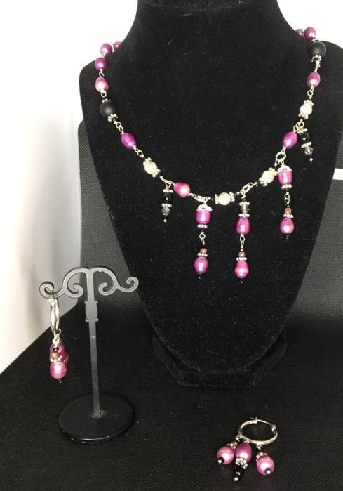 Original sterling silver and pearl dangle necklace set