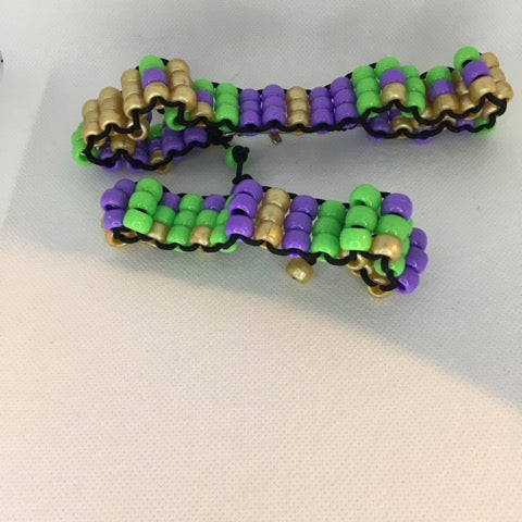 Purple , green and gold beaded Mardi Gras themed necklace and braceletlet