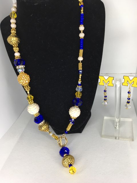 University of michigan original design necklace and earring set