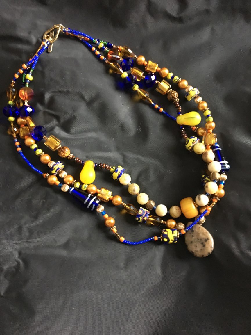 Blue Afro-centric vintage necklace - RK Queen B elegant Jewelry