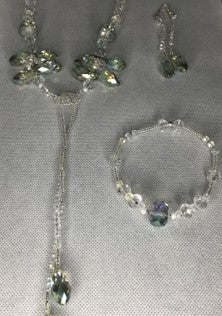 Clear crystal and shimmering blue beaded faceted necklace set. - RK Queen B elegant Jewelry