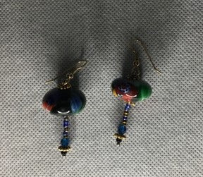 Long cobalt blue, copper and topaz beaded necklace set, accented with dangling carty shells. - RK Queen B elegant Jewelry