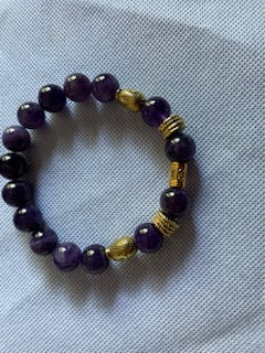 Amethyst and brass Buda beaded bracelet