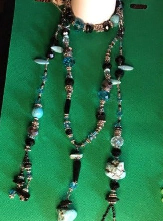 Queen B original one of a kind  native American style layered necklace of turquoise and black onyx