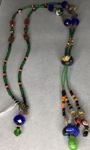 A one of a kind hand beaded red,green and orange necklace - RK Queen B elegant Jewelry