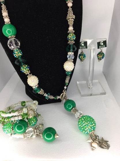 Michigan State necklace set - RK Queen B elegant Jewelry